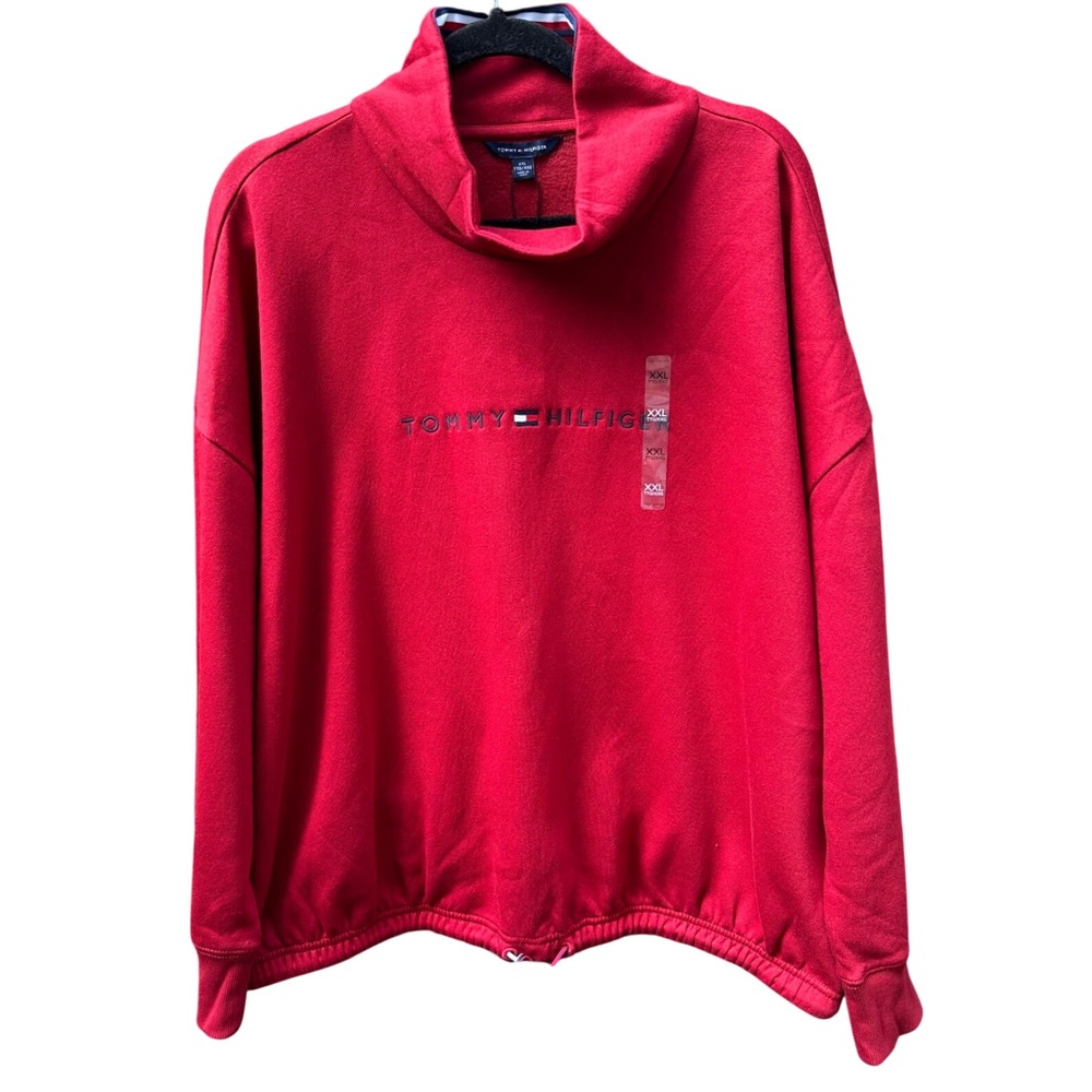 Tommy Hilfiger Womens Red Mock Neck Logo Sweatshirt XXL 76J1984 610 NWT
